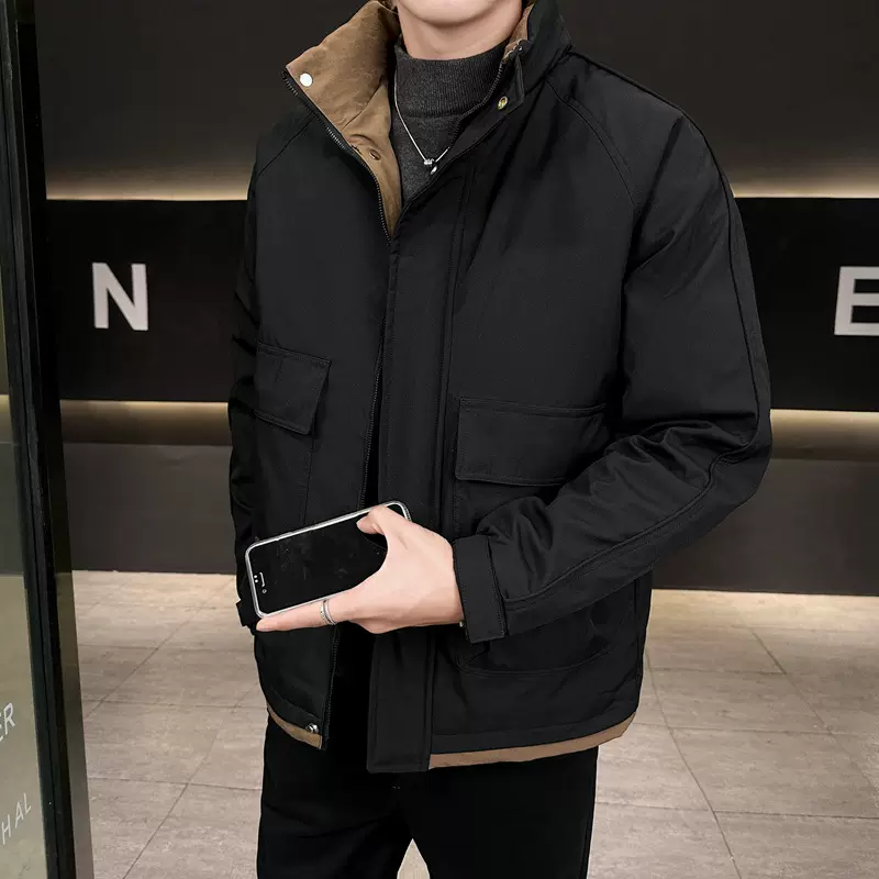 可印LOGO羽绒服50%白鸭绒男款冬季新款保暖立领宽松男士抗寒外套