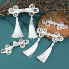 Guochao-style Flowing Silk Pendant Glass Bead and Diamond Hand-Stitched Button, Chinese Formal Dress, Retro Three-Leaf Button, Available for Dyeing