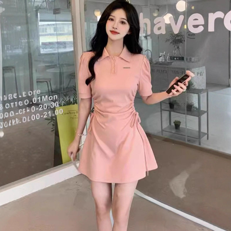 Sweet and Spicy Slim-Fitting Short-Sleeved Polo Collar Buttoned Fashionable Short-Sleeved Dress for Women Spring and Summer New Waist Slimming Look Short Skirt for Women Sweet and Spicy Slim-Fitting Short-Sleeved Polo Collar Buttoned Fashionable Short-Sleeved Dress for Women Spring and Summer New Waist Slimming Look Short Skirt for Women