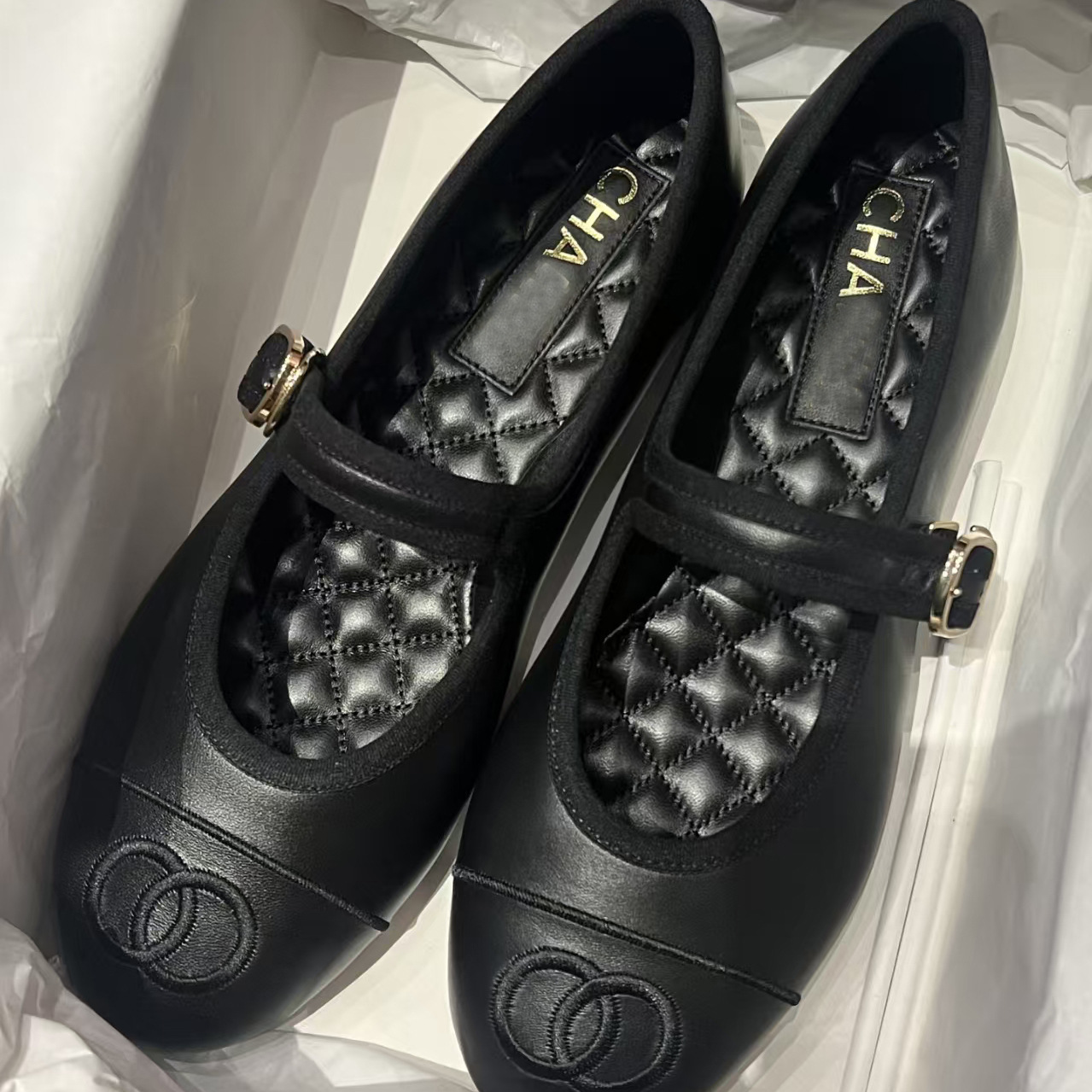 Chanel üslubunda qadın balet ayaqqabısı, düz dəri Meri Ceyn