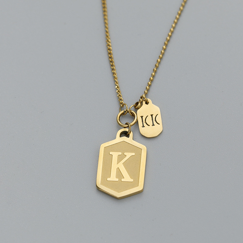 Titanium Steel Letter Square Brand Smiley Face Necklace Golden Clavicle Chain display picture 7