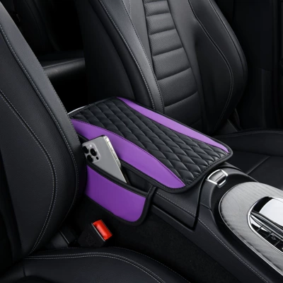 Armrest box pad: Car center console armrest - double-rhombus-with-side-ears-black-and-purple