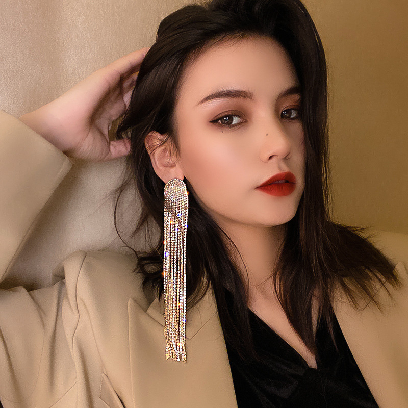 42g Weight Rhinestones Inlay Material 1 Pair Glam Shiny Tassel Inlay Alloy Rhinestones Drop Earrings