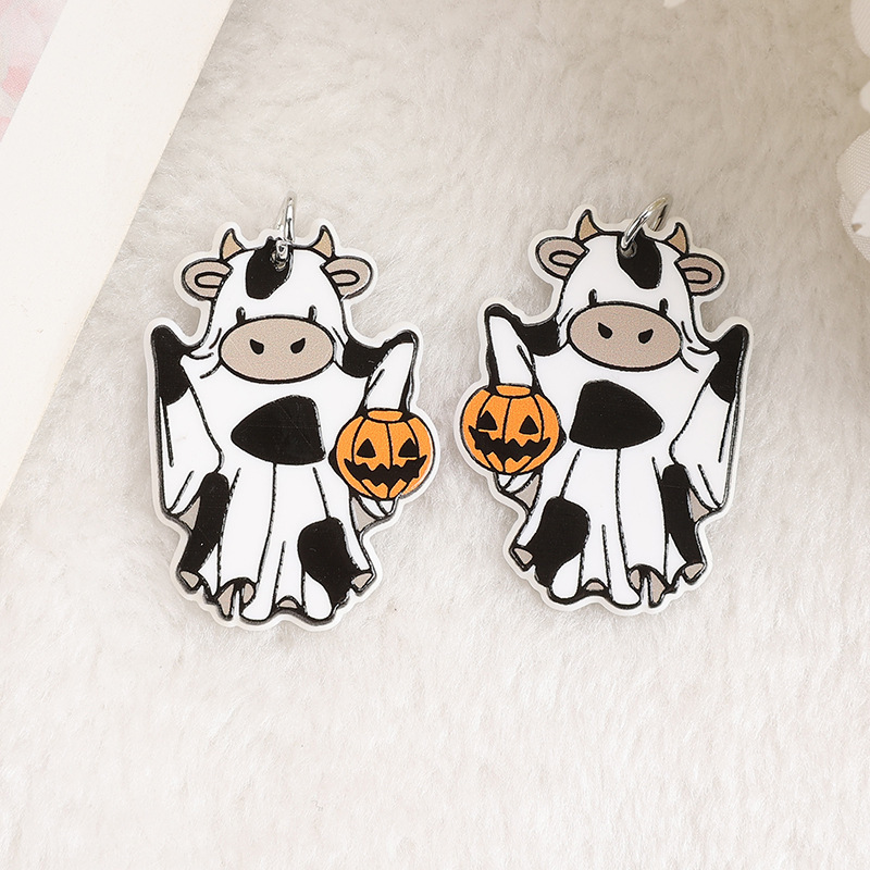 クロスボーダー熱売両面アクリルハロウィーン幽霊カボチャ乳牛耳飾りネックレスキーホルダーアクセサリー|undefined