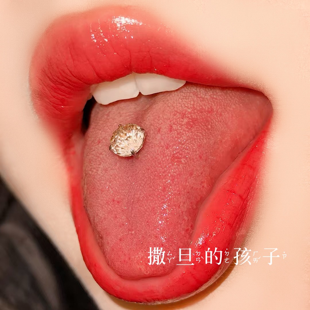 Satan's Child Gilded Half Summer F136 Titanium Alloy Tongue Nail Drink Fireworks Cut Flash Tongue Nail Tongue Ring detail image 12