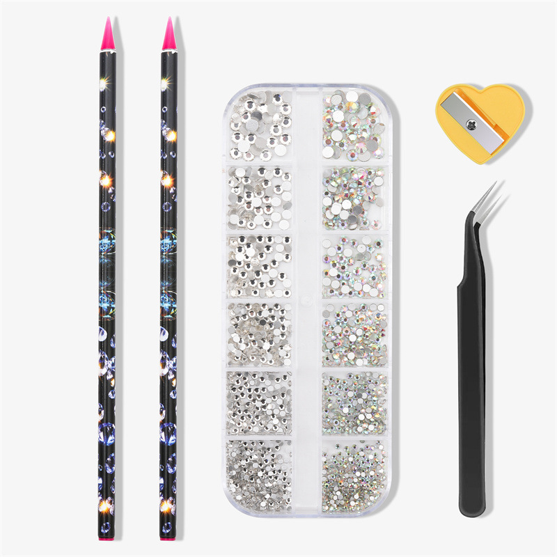 Cross-border Explosions Nail Art Point Drill Tool suit Nail Art Flat Bottom Rhinestone Point Drill Crayon Tweezers Pencil sharpener Set Turn
