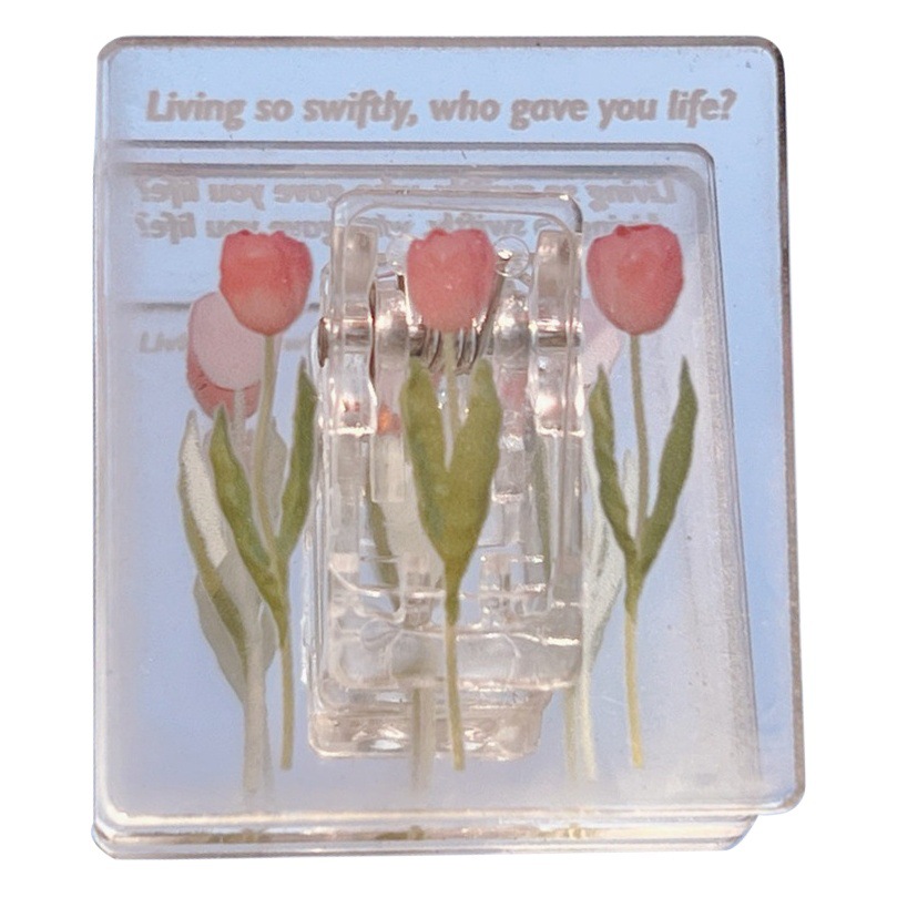 Carpeta transparente pequeño clip de archivo de azúcar clip de acrílico clip de cola larga color tulipán Diario organizador clip