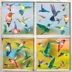 旅康CJ23002蜂鳥跨境玻璃裝飾雙面靜電貼窗戶櫥窗玻璃門美化貼畫