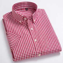 棉质小红格子衬衫男短袖休闲韩版夏季日系男士半袖方格纹衬衣寸潮