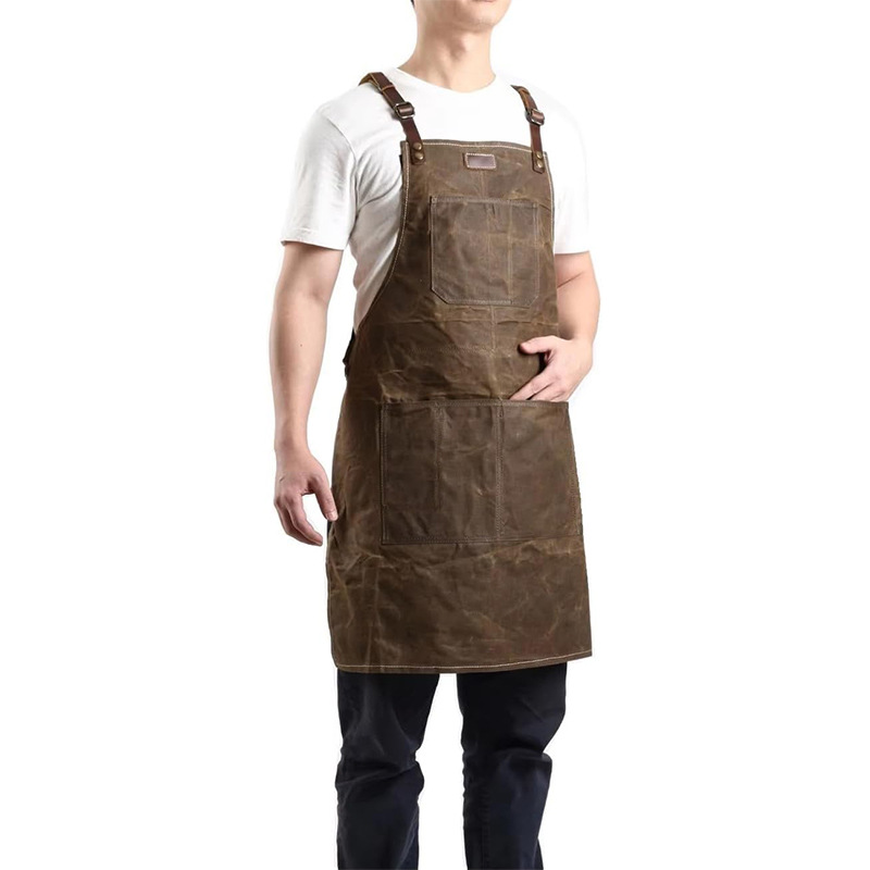 Transfronterizo Amazon Europa y América delantal logotipo personalizado con corte de pelo de bolsillo mono hombres y mujeres delantal de lona gruesa sobre cera