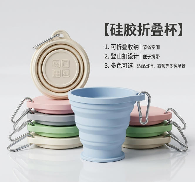 Yeni Silikon Katlanabilir Bardak Taşınabilir Outdoor Seyahat Eco Friendly Su Bardağı Kapak ile Teleskobik Askı Kancası Gargara Bardağı