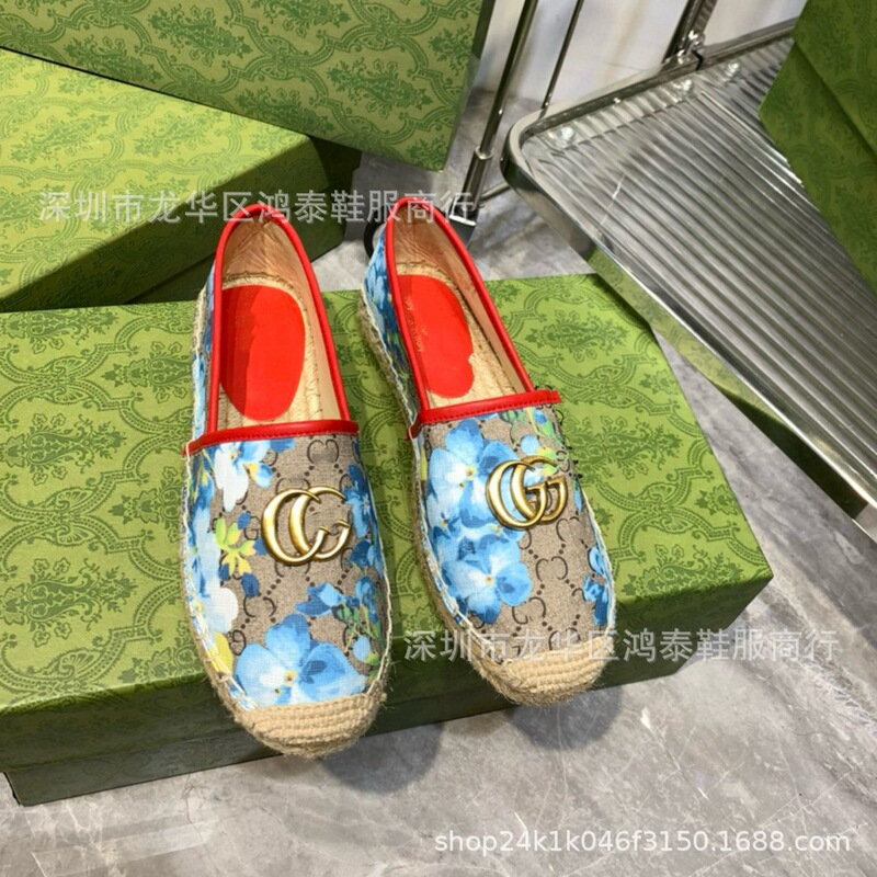 24新型G家刺繍プリント漁師靴2024年秋編みゴム底皮面浅口レジャー婦人靴|undefined