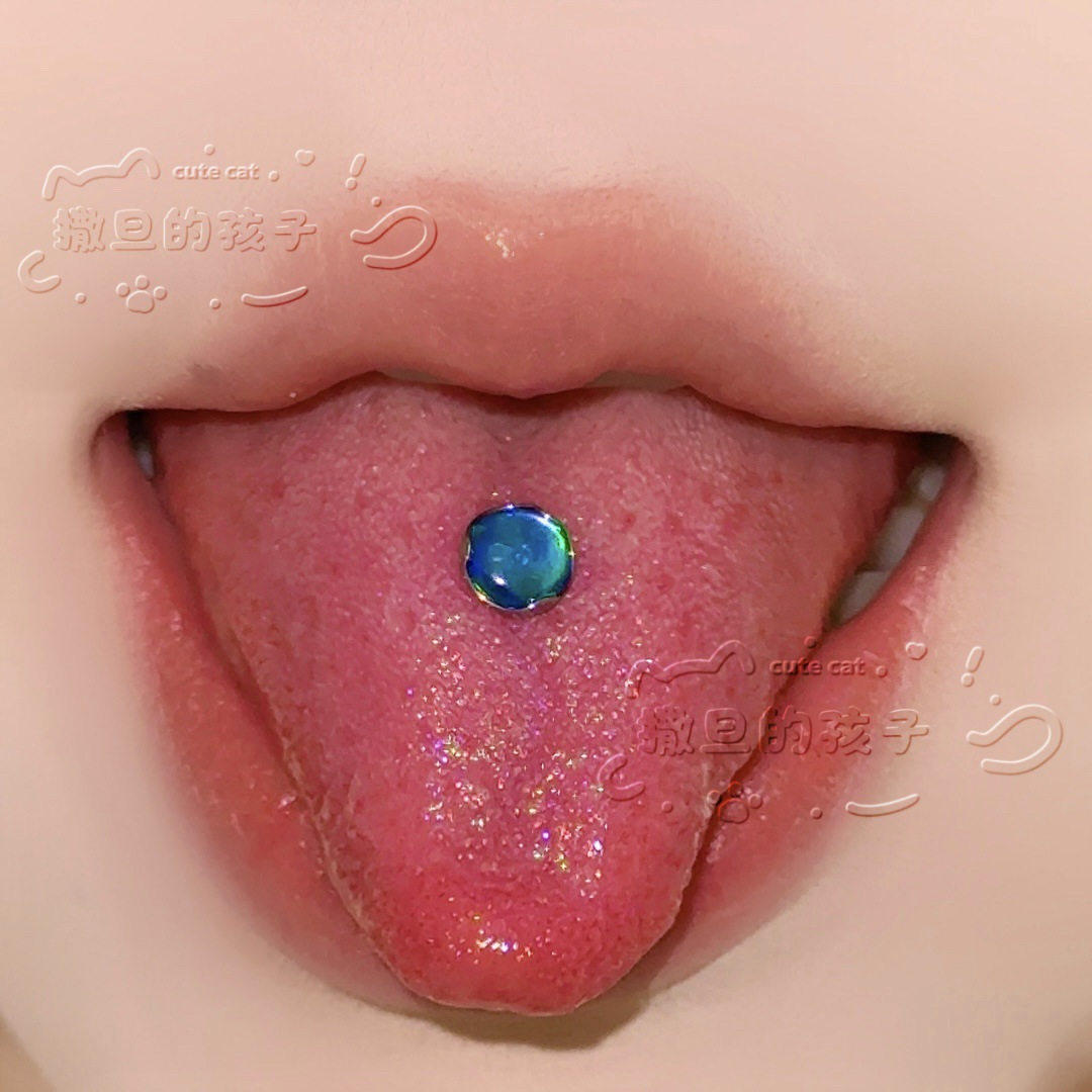 Satan's Child Long-Termism F136 Titanium Alloy Aurora Opal Jelly Tongue Nail Drinkable Tongue Ring detail image 3