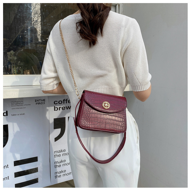 New Small Bag Women's 2021 Spring New Korean Style Retro Simple Shoulder Bag Crocodile Pattern Chain Messenger Bag display picture 7