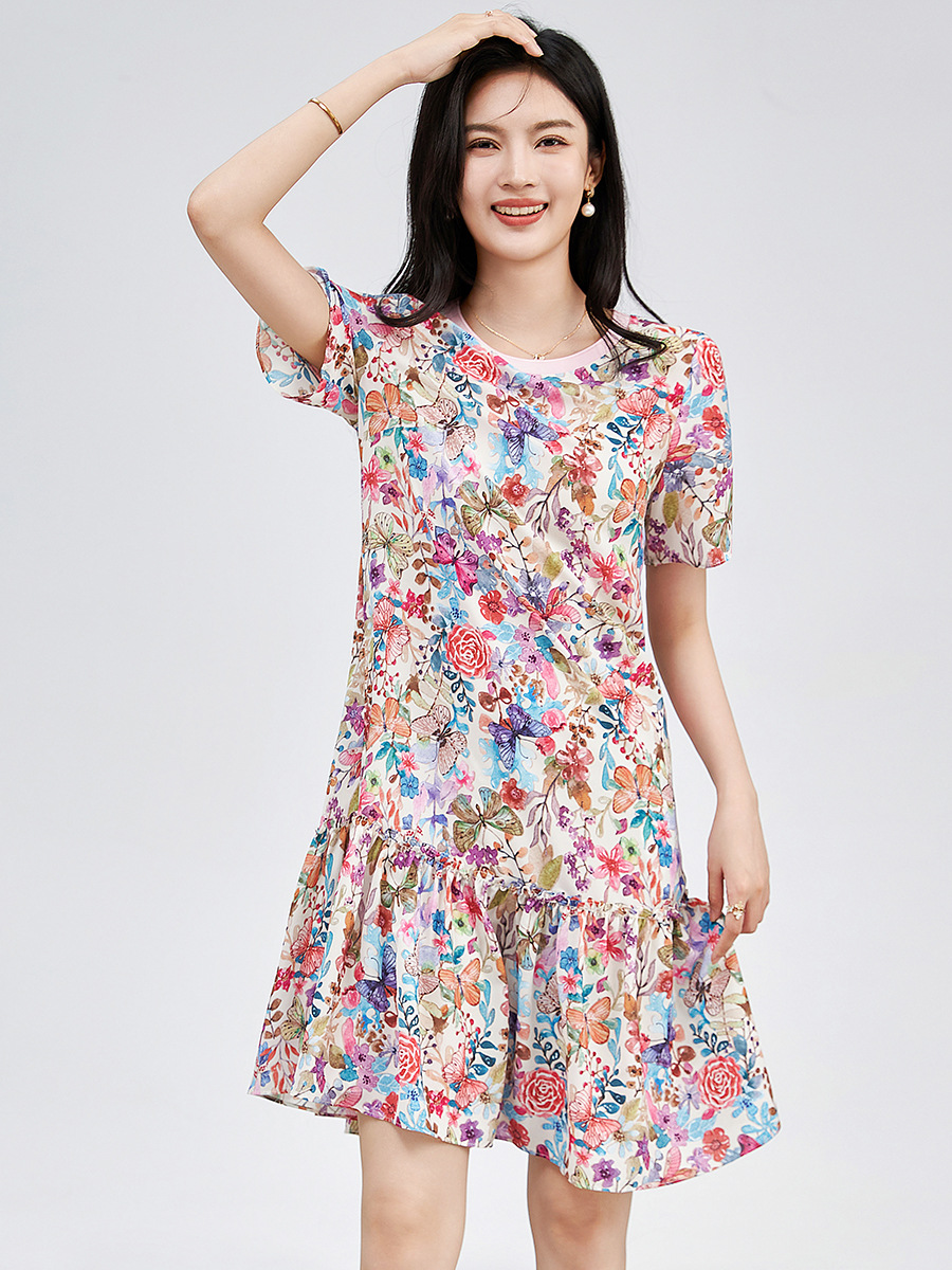 Váy suông midi in họa tiết hoa thanh lịch — Màu hồng