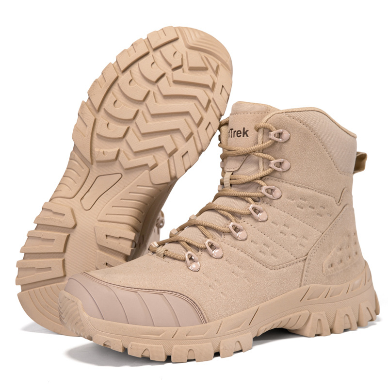 Botas militares de entrenamiento de campo al aire libre de alto tamaño de explosión transfronteriza y zapatos de escalada de entrenamiento al aire libre de terciopelo
