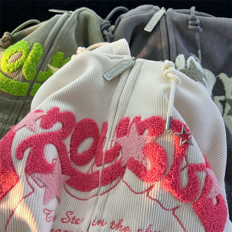 2023 Coat Women's Spring and Autumn Outfit oversize Loose Lazy Style Printed Towel Embroidered Hooded Sweatshirt Women