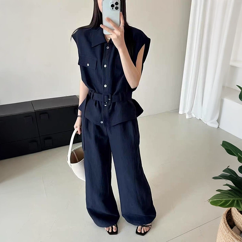 В наличии 2025 женский новый летний модный комплект из безрукавки и широких брюк, стильный и дерзкий набор