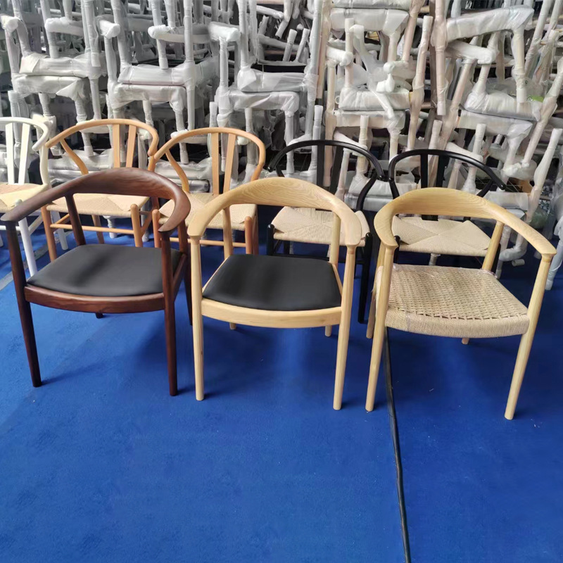 Nordic Solid Wood President's Chair Rope Knitted Home Dining Chair Single Armrest Backrest Nail Art Leisure Restaurant Meeting Negotiation Chair