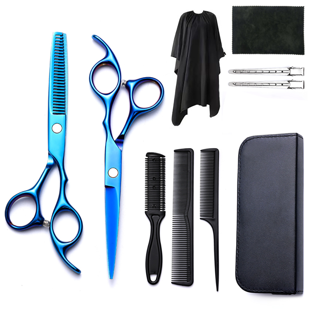 Corte de pelo tijeras transfronterizas amazonas color tijeras de dientes planas cortadas delgadas frange tijeras divisorias fábrica de tijeras al por mayor set de tijeras de peluquería