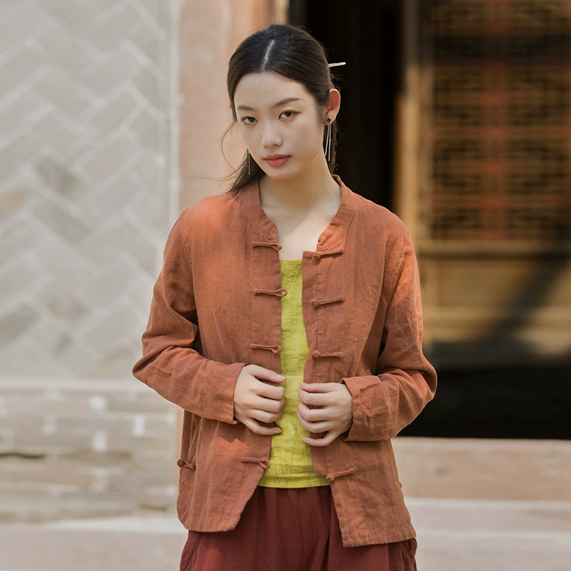 Новинка осени: Женская одежда в китайском стиле — улучшенный тан-костюм, потрясающий топ с воротником-стойкой и пуговицами, женский кардиган с длинным рукавом, приталенный, в стиле Дзен