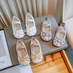 Children's Princess Shoes 2023 Early Autumn New Mesh Breathable Summer Leather Shoes Korean Version Lattice Bowknot Toddler