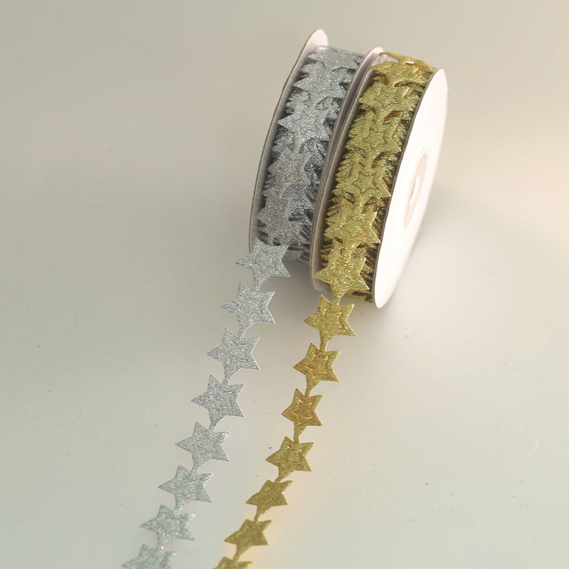 New Ultrasonic Pressed Five-Pointed Star Decorative Ribbon Gift Packaging DIY Christmas Decorative Ribbon