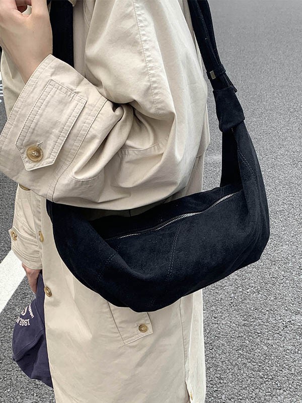 美拉德复古麂皮绒包包女秋冬质感大容量单肩包休闲通勤斜挎饺子包|undefined