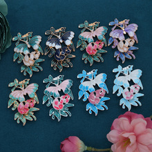 古风旗袍压襟气质挂件胸针电泳高保色滴油多孔蝶舞流苏diy配件