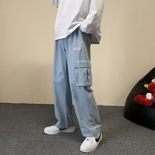 Men's large size loose long overalls men's spring and autumn nine-quarter multi-pocket foot-bound casual pants men's summer cross-border