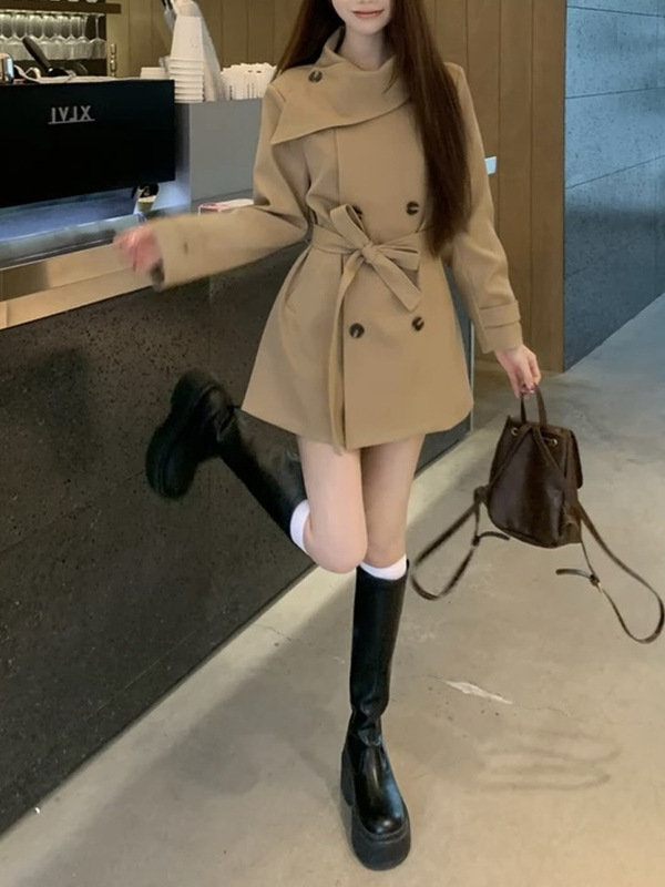MIU系千金家2025秋冬季网红新款英伦风双排扣韩版通勤风衣外套女|undefined