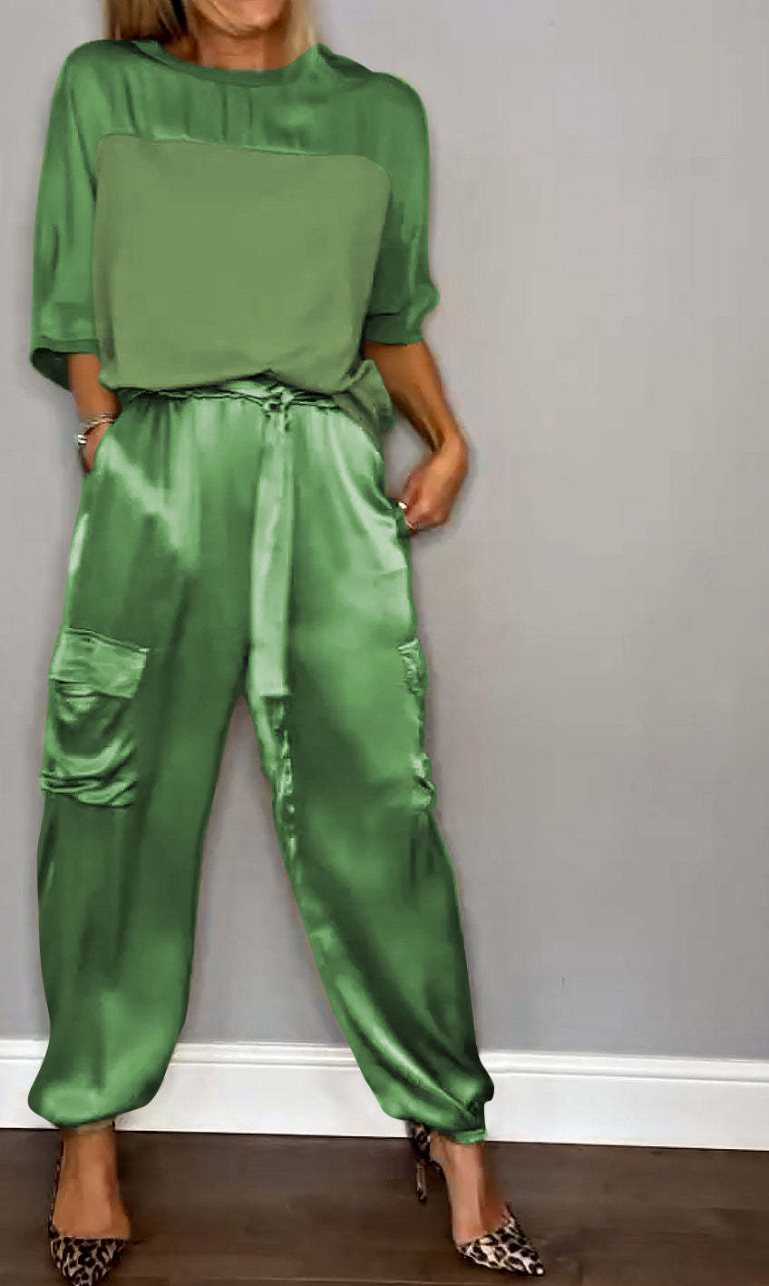 Summer, Spring, Autumn Season Daily Women's Simple Style Solid Color Polyester Pant Co-ord Set Pants Sets