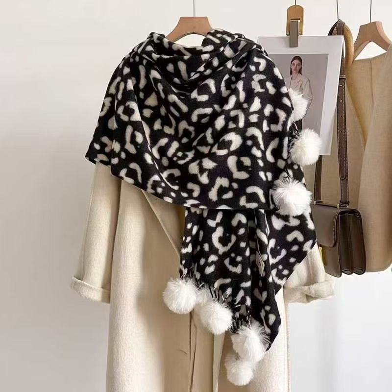 Bufanda Chal Térmica con Estampado de Leopardo de Lana para Mujer