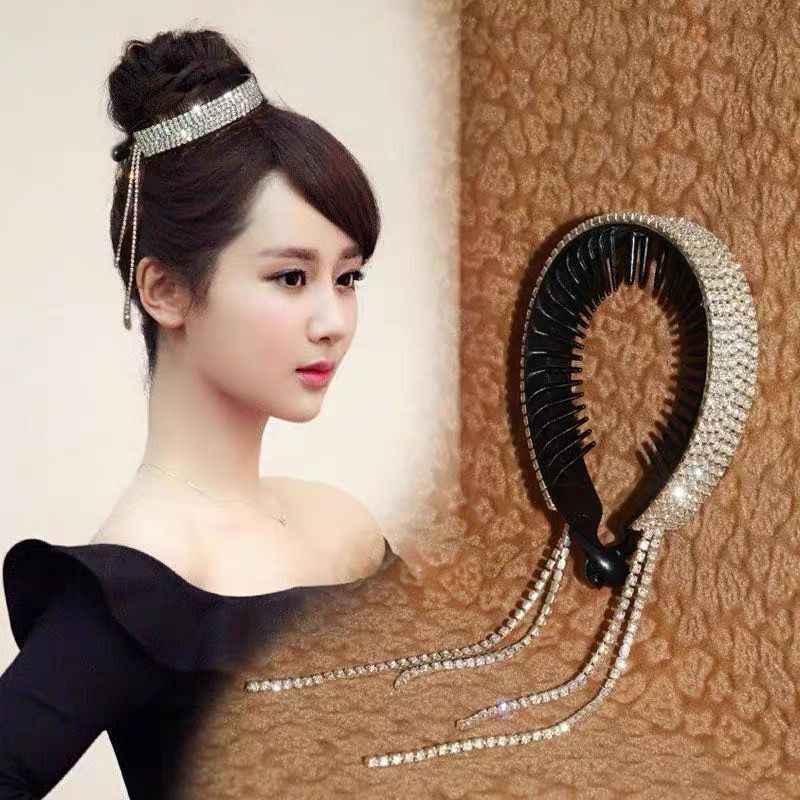 网红明星日韩同款水钻丸子头盘发马尾扣发圈流苏抓夹固定器发饰