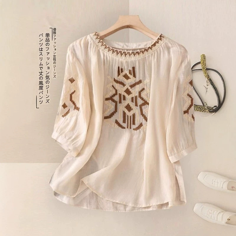 Mom's Ramie Cotton Linen Suit for Women, 2026 Summer New Stylish Retro Linen Top Two-Piece Set