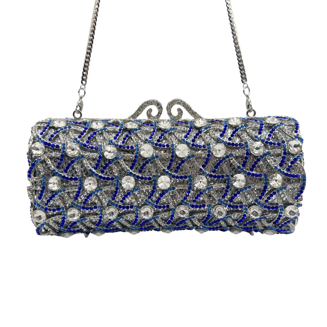Túi clutch nữ đính pha lê kim cương sang trọng dự tiệc tối — màu xanh bạc, Tùy chỉnh các màu khác chi tiết 3