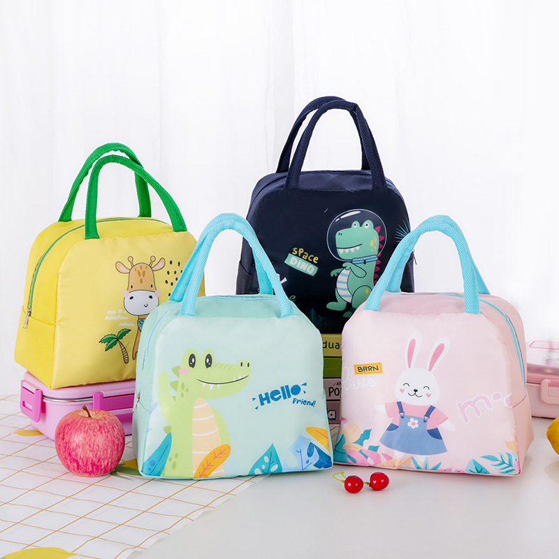 Insulation Bag Outdoor Portable Cartoon Dinosaur Canvas Lunch Bag Large Capacity Lunch Box Bag for Children and Students