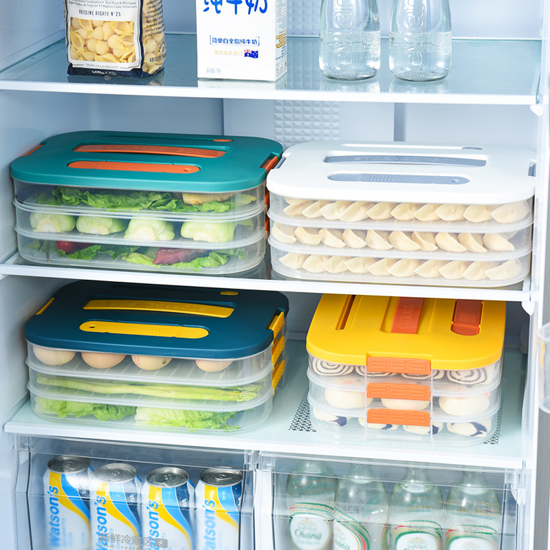 Dumpling caja albóndigas congeladas de múltiples capas refrigerador doméstico albóndigas congeladas crujiente cocina caja de huevos Gran bandeja de albóndigas