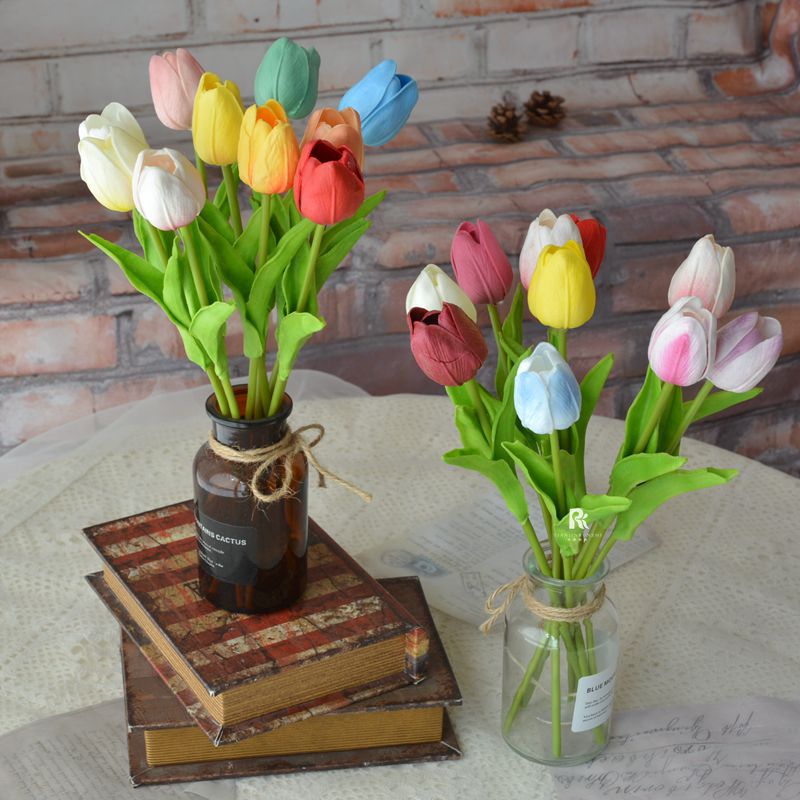 튤립 인공 꽃 웨딩 가짜 꽃 장식 장식 꽃 테이블 장식품 신부 들고 꽃 사진 소품