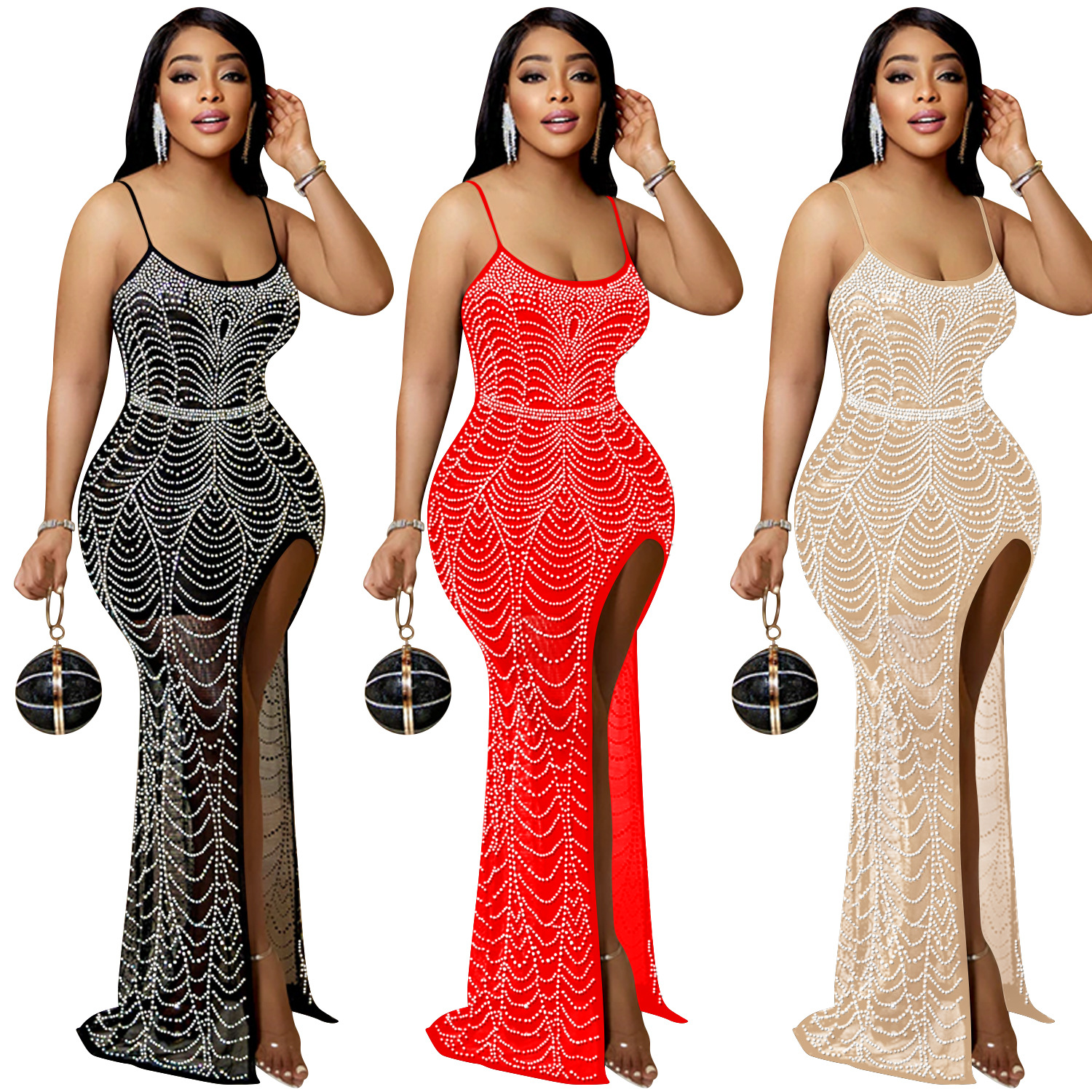AliExpress nuevo Amazon moda europea y americana color sólido Correa irregular rhinestone vestido mujeres image 5