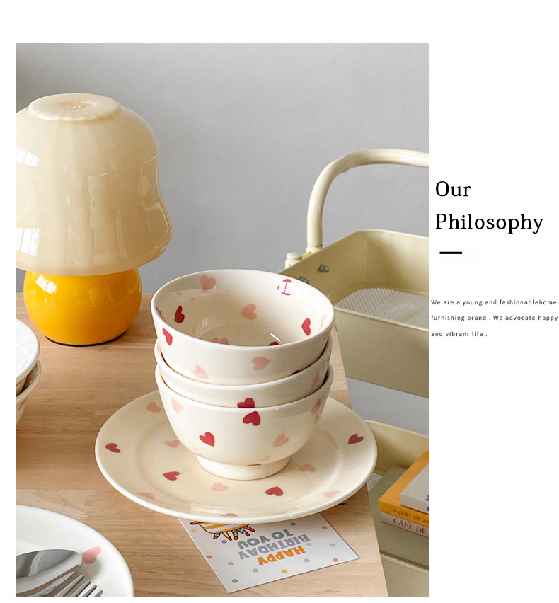 Heart Pattern Cute Heart Ceramics Plate Tableware Mug 1 Piece