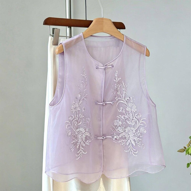 Niche Designer Style High-End Sheer Gauze Vest for Women, Layered Wear, New Chinese Style, National Style, Improved Embroidery, Light Luxury Vest Niche Designer Style High-End Sheer Gauze Vest for Women, Layered Wear, New Chinese Style, National Style, Improved Embroidery, Light Luxury Vest