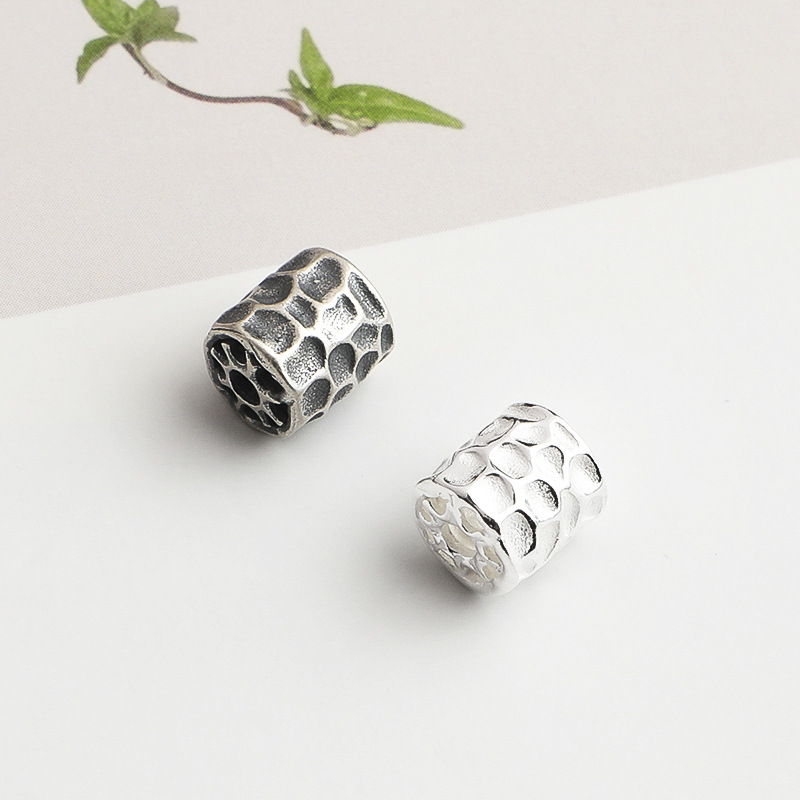 S925 sterling silver vintage hammered beads for DIY bracelet and necklace making, crystal charm beads, hammered texture loose beads accessories