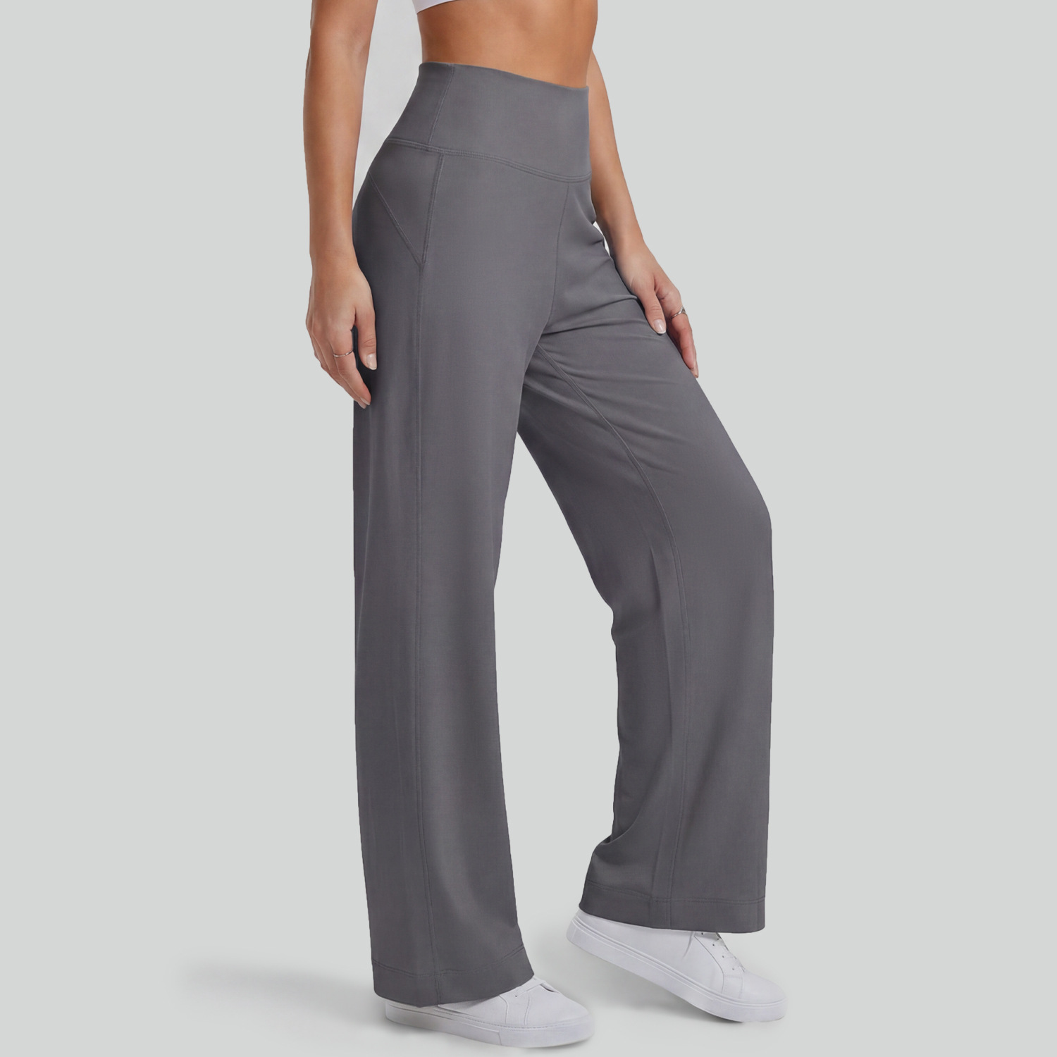 Juyi Tang mel桃 bolsillo de cintura trasero relajado tubo recto pantalones de yoga de cintura alta delgaseante