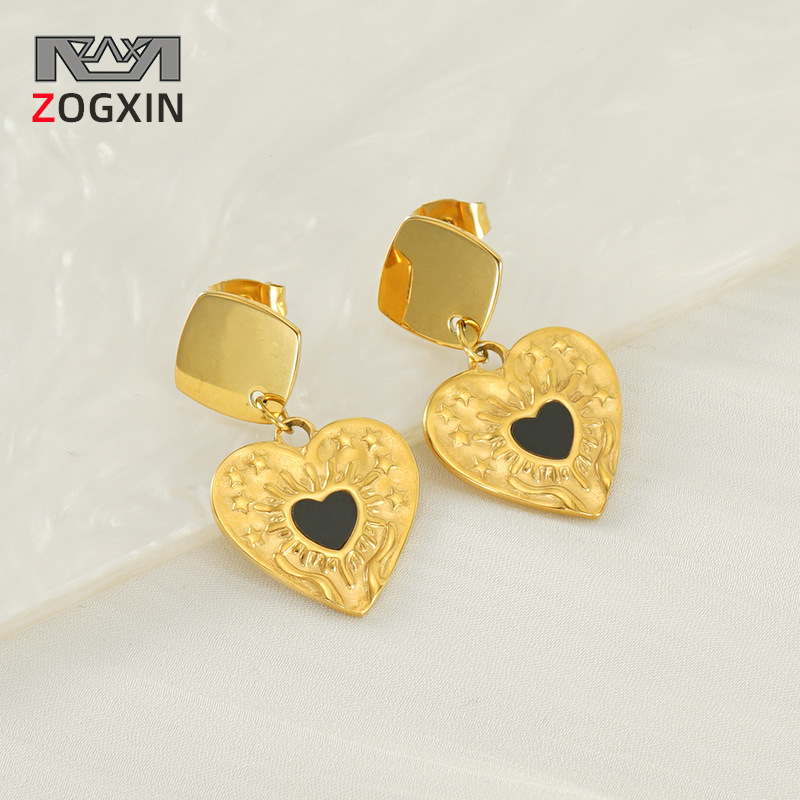 Pendientes de amor de aceite de goteo de lujo ligero de nuevo estilo, personalidad de moda femenina, colgante de corazón de melocotón, pendientes chapados en oro de 18 quilates, fabricante de sensación de alta gama