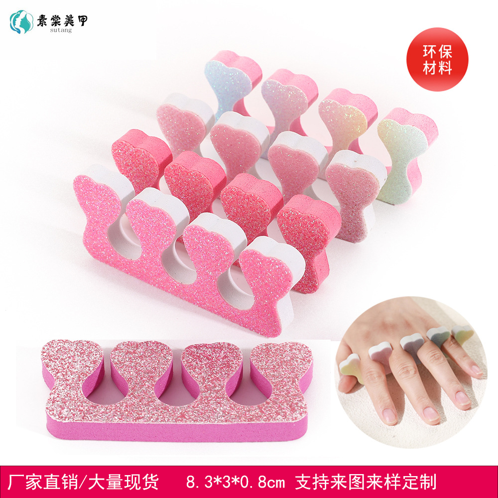 Scallion Peach Heart Finger Splitter Children's Four-finger Sponge Toe Splitter EVA Splitter Matching Sequin Toy suit