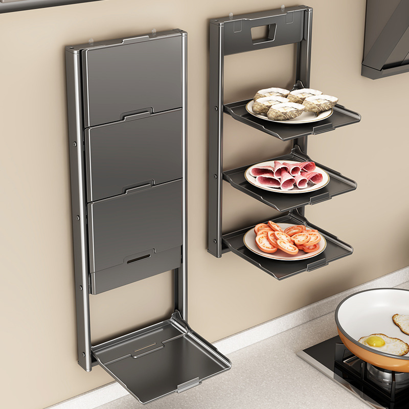 Kitchen Suction Cup Food Preparation Rack, Foldable Multi-Layer Ingredient Tray Cabinet, Household Wall-Mounted Multifunctional Food Preparation Rack