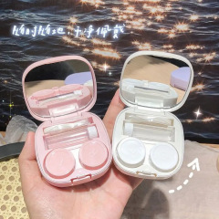 マカロンコンタクトレンズ収納ボックス、シンプルで持ち運びやすいミラーコンパニオンボックス、女子学生ケアコンタクトレンズボックス