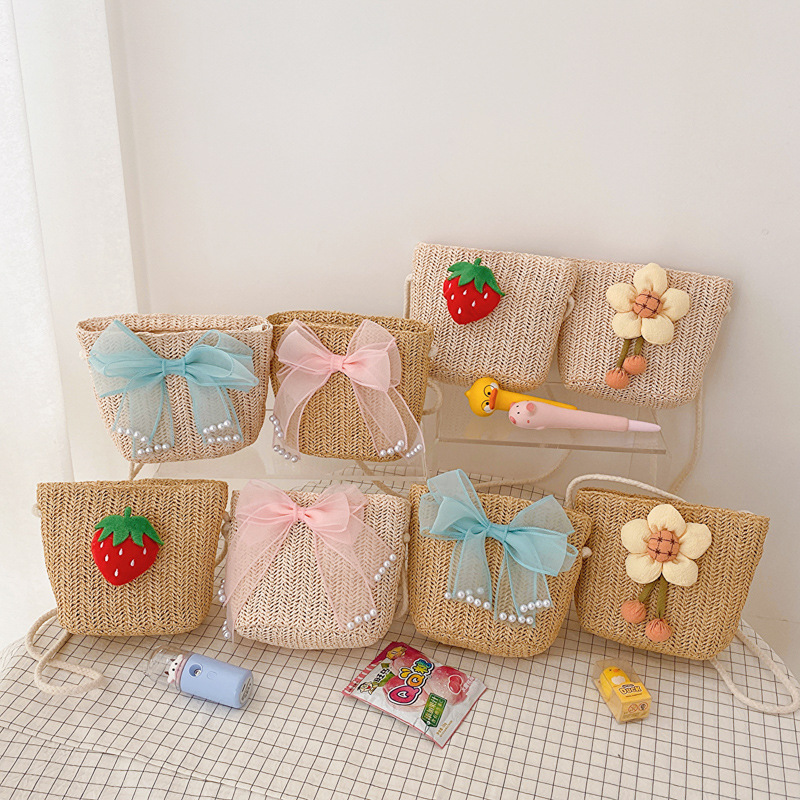 Bolsa pequeña para niños de estilo coreano verano niñas bolsa de paja moda bebé mini bolsa de mensajero para niñas bolsa de playa al aire libre