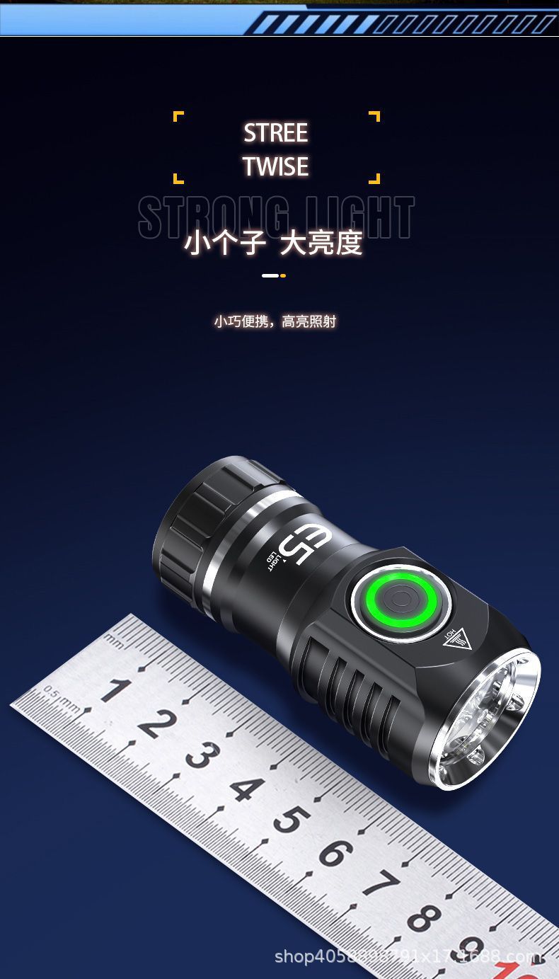 Shake the sound of led home portable small mini three-eye lamp flashlight strong light outdoor rechargeable small flashlight wholesale